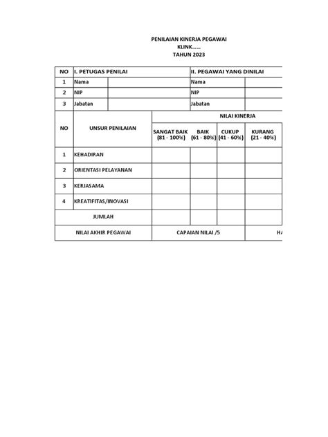 Form Penilaian Kinerja Pegawai Pdf