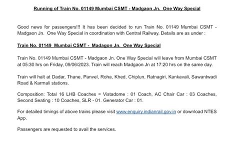 Konkan Railway On Twitter Running Of Train No Mumbai Csmt