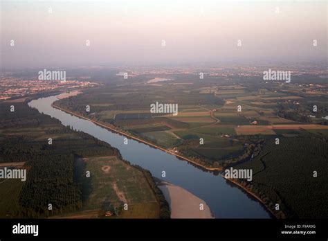 Aerial View Of Po River Padana Plain Parma Emilia Romagna Region