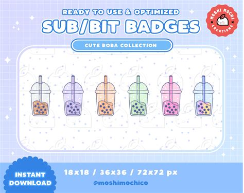 Twitch Sub Badges Bit Badges Cute Bubble Tea Boba Drink Etsy