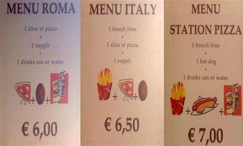 Menu at Station Pizza pizzeria, Rome