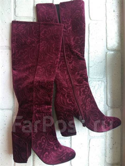 Вишневые бархатные сапоги, 37, 38, демисезон, новый, в наличии. Цена: 2 ...