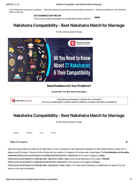 Nakshatra Compatibility Best Nakshatra Match For Marriage Pdf