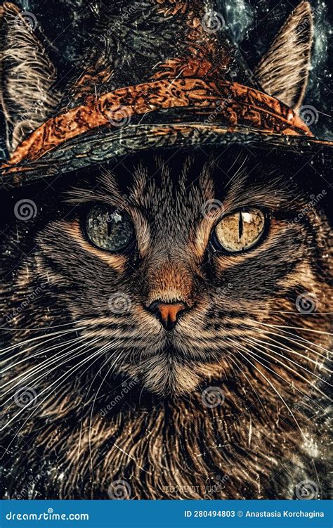 Realistisches Bild Einer Schwarzen Katze In Einem Hexenhut Das Thema