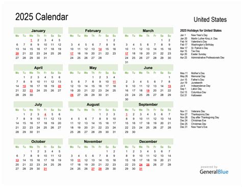 2025 Printable Calendar With United States Holidays