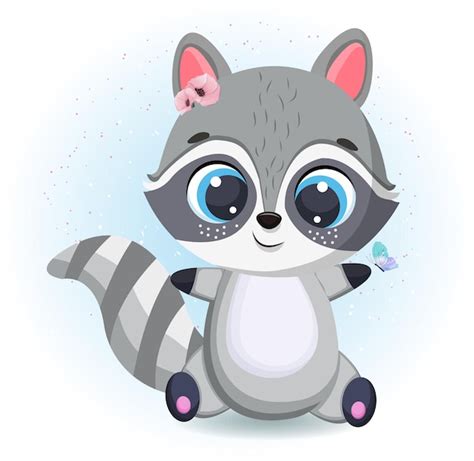 Premium Vector Vector A Cute Cartoon Raccoon