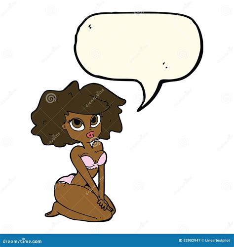 Cartoon Woman Wearing Bikini With Speech Bubble Stock Illustration Illustration Of Attractive