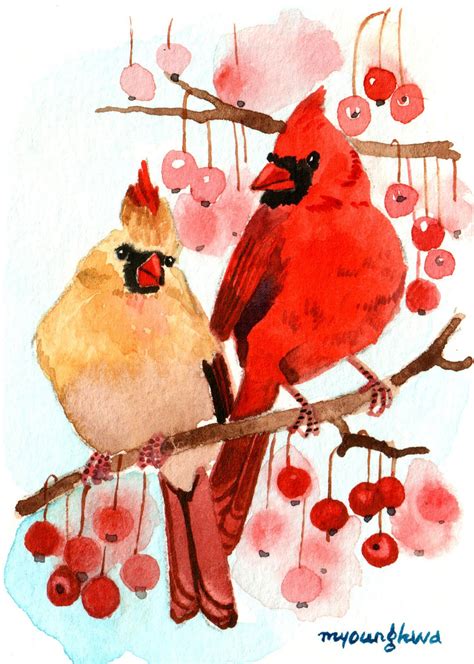 Aceo Limited Edition 325 Beautiful Cardinals Backyard Bird Print Art