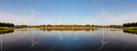 Powerful Wind turbine farm for pure energy production on Beautiful ...