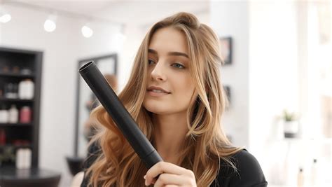 A woman holds a blow dryer with a black blow dryer | Premium AI ...