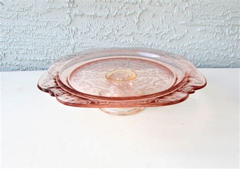 Pink Depression Glass Cake Stand Madrid Pattern Federal Etsy