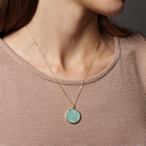 Amazonite Pendant Necklace Genuine Amazonite Round Pendant Etsy