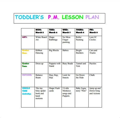 Toddler Lesson Plan Template – 9+ Free Sample, Example, Format Download ...