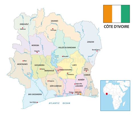 Mapa Administrativo Y Político De Costa De Marfil Del Vector Con La