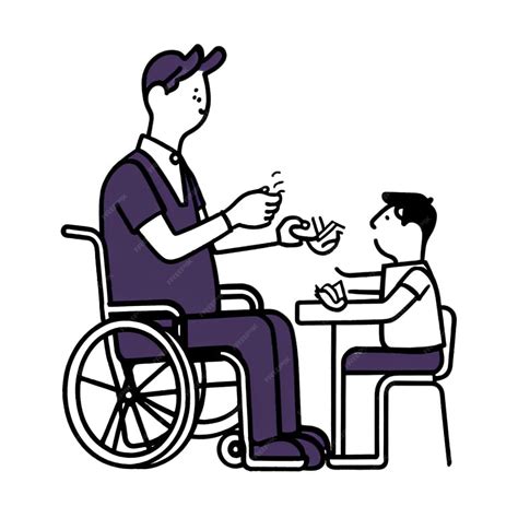 Comendo A Cadeirante - Pai cadeirante comendo comida para seu filho ilustração ilustração de ...
