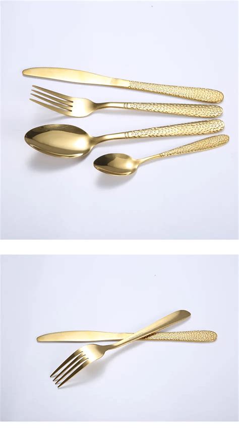 Золотой роскошный набор посуды из нержавеющей стали, набор столовых ...