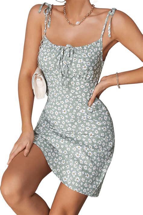 Shein Damen Geblümt Sommerkleid Bohokleid Ärmellos A Linie Minikleid