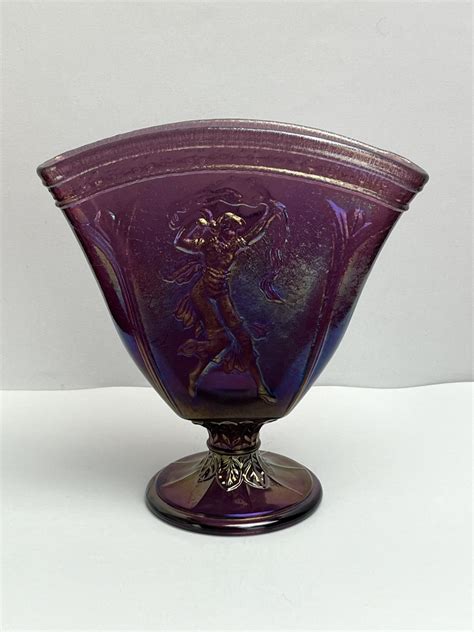 Lot 95 Beautiful Fenton Aubergine Dancing Lady Fan Vase Van Metre