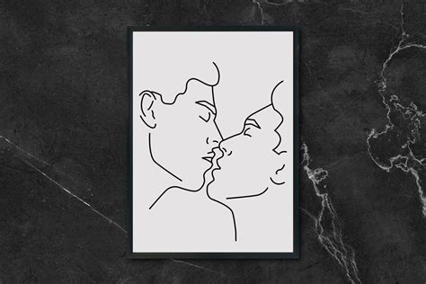 Gay Couple Kissing Print Minimal Nude Line Drawing Wall Art Etsy