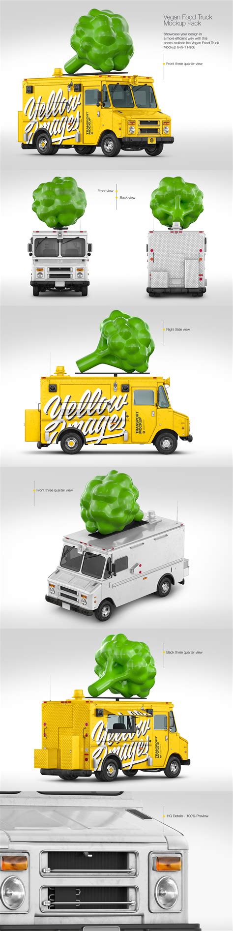 Vegan Food Truck Mockup Pack on Yellow Images Creative Store