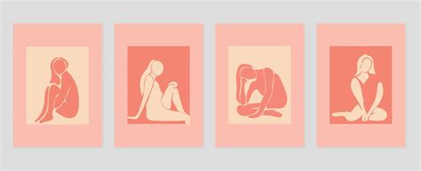 Set Of Abstract Cover Background Inspired By Matisse Nude Female Body Posture Orange In Hand