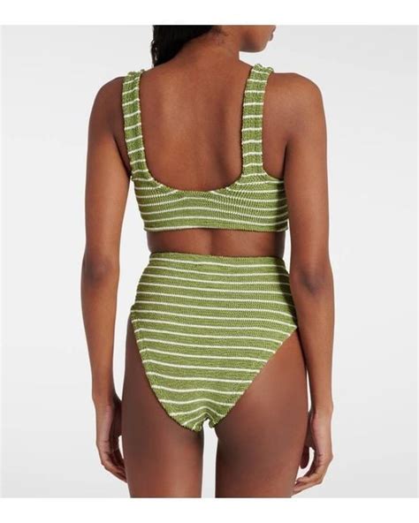 Hunza G Nadine Striped High Rise Bikini In Green Lyst