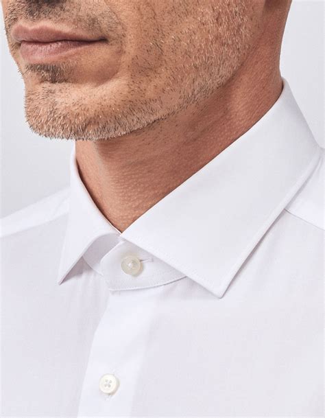 Camicia Collo Francese Piccolo Tinta Unita Twill Bianco Da Uomo Xacus