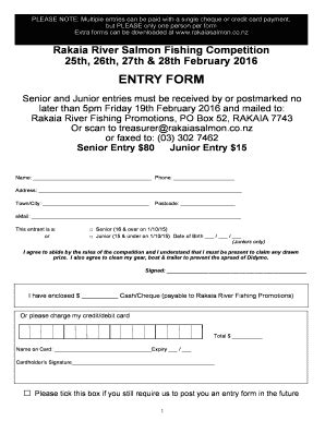 Fillable Online PLEASE NOTE Multiple Entries Can Be Paid With A Single