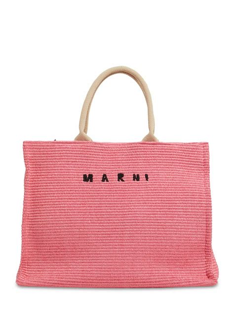 Marni Small Logo Raffia Effect Tote Bag Marni