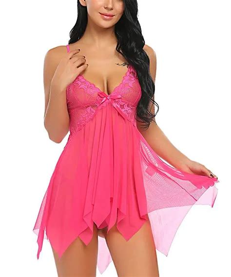 Sexy Erotic Lingerie Front Closure Babydoll Nightdress Thong Set Attractive Sleepwear Night