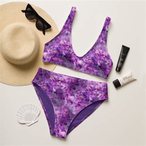 Recycled Purple Lilac Bikini Separates Padded Top And High Waisted Bottom Etsy