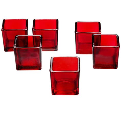 Light In The Dark Red Glass Square Votive Candle Holders Set Of 12 Litd Vcg 12 Sqr Red The