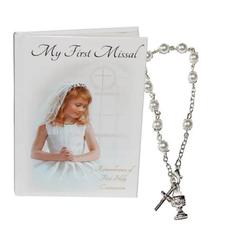 PREMIÈRE COMMUNION CADEAU Set Fille Missal Livre Calice Rosaire