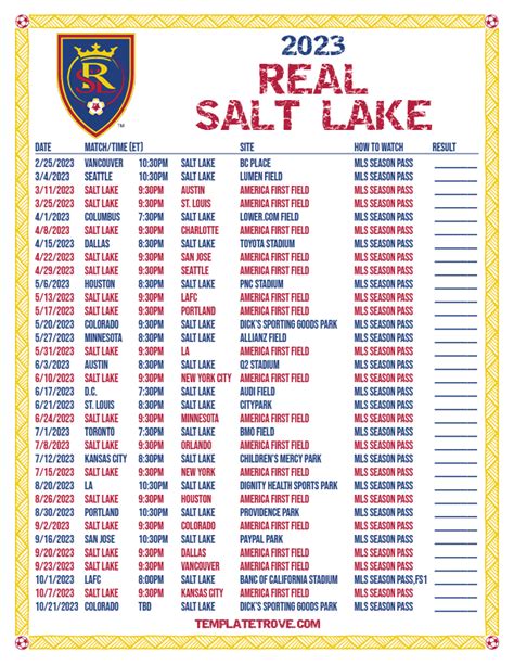 Printable2023 Real Salt Lake Soccer Schedule