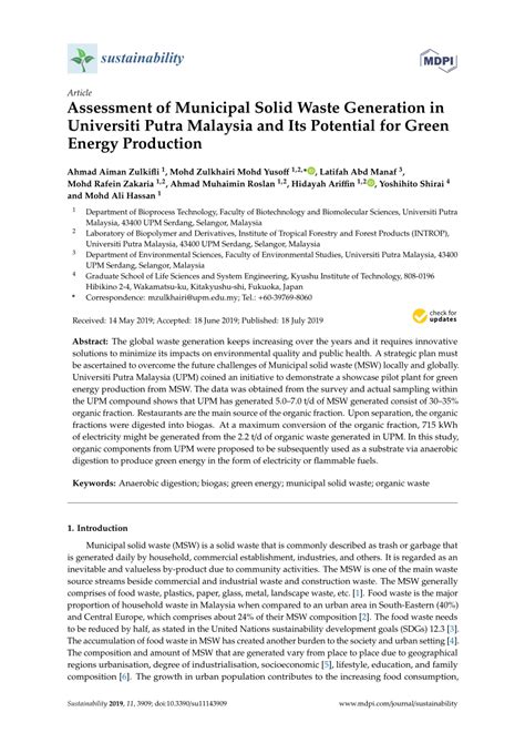 PDF Assessment Of Municipal Solid Waste Generation In Universiti