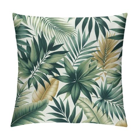 Comio Tropical Leaves Throw Pillow Covers Green Palm Leaf Decorative