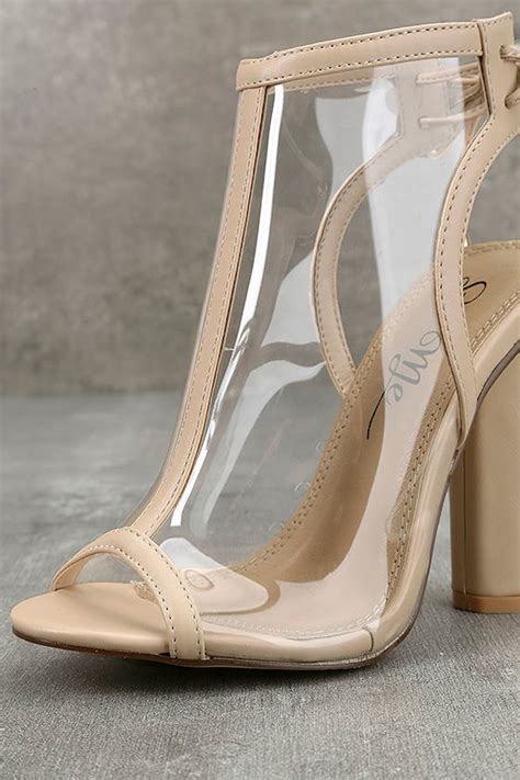 Chic Nude Booties Lucite Booties Peep Toe Booties
