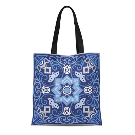 LADDKE Canvas Tote Bag Portuguese Azulejo Tiles Blue And White Gorgeous