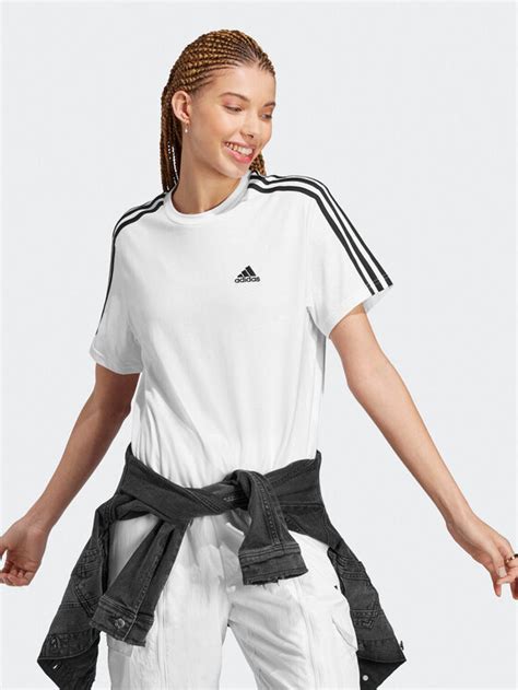 Adidas Tricou Essentials 3 Stripes Single Jersey Crop Top HR4915 Alb