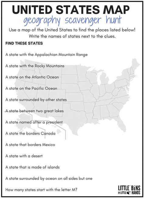 Geography Scavenger Hunt Of United States Geography Worksheets