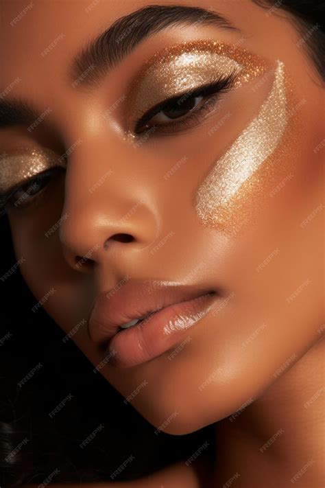 Premium AI Image | A woman with a gold glitter eye shadow