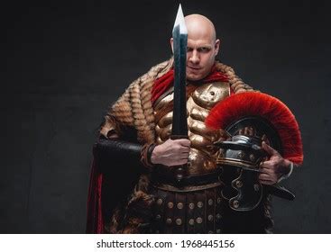 Dangerous Martial Roman Armor Holding Gladius Stock Photo 1968445156