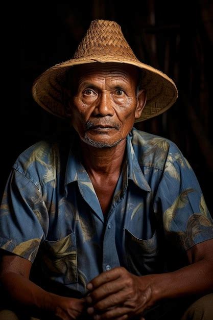 Premium Ai Image A Man Wearing A Straw Hat Sitting Down