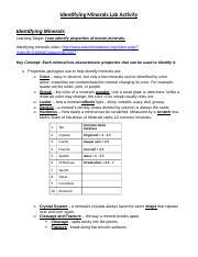 Identifying Minerals Lab Activity Converted Docx Identifying