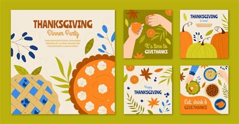 Thanksgiving Feier Instagram Posts Sammlung Kostenlose Vektor