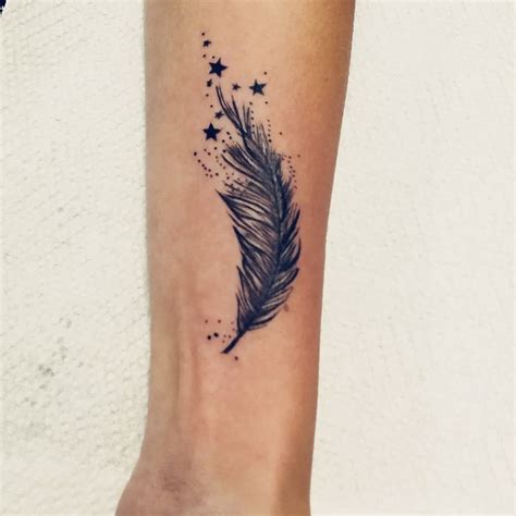 Feather And Stars Wrist Tattoo I Love It 😍 Star Tattoo On Wrist