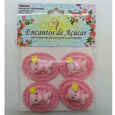 Confeito De A Car P Acabamento Moldura Urso Rosa Unidade P