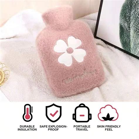 Flannel Hot Water Bottle For Female Hand Belly And Feet Warmer Winter Cute Kawaii Water Bottle