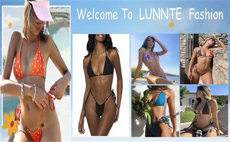 Lunnte Damen Bikini Set Sexy Tanga String Bikini Badeanz G Zweiteiliger Triangel Mit Ring