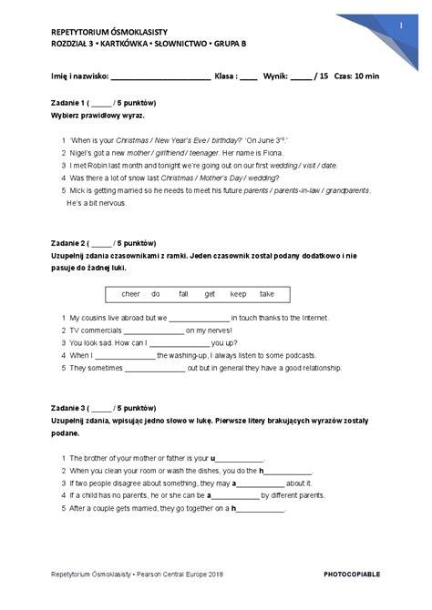 Sprawdzian Z Angielskiego Klasa Unit Repetytorium Osmoklasisty